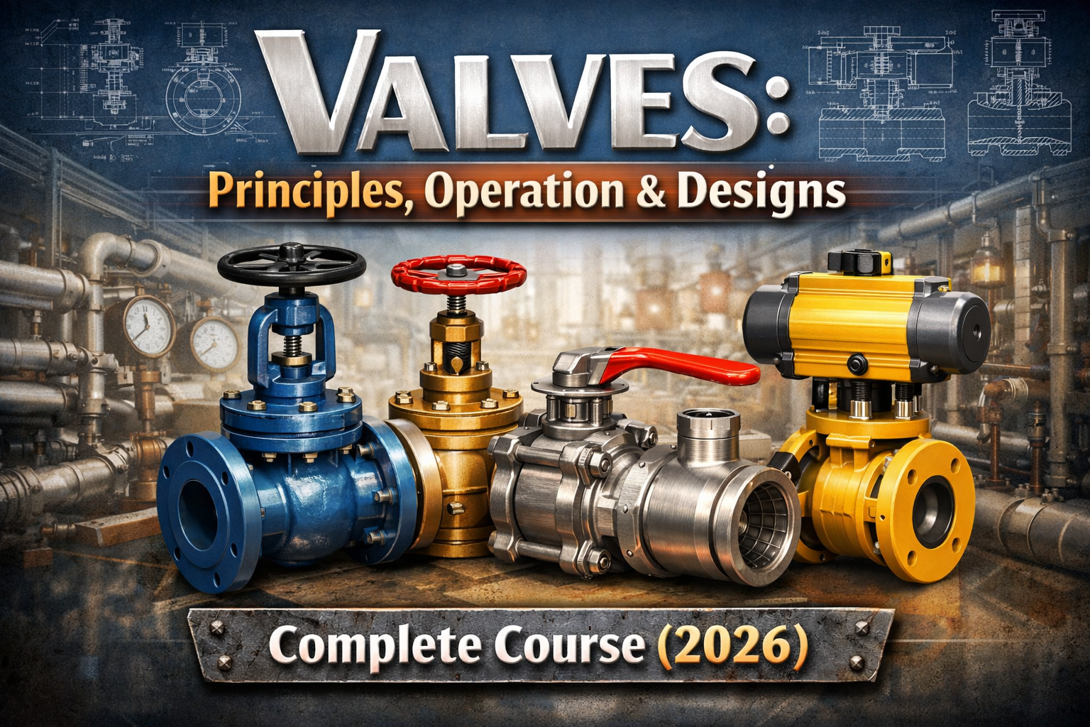 Valves principles operation and designs course with industrial valve types like gate ball and control valve